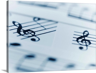 Treble clef and musical notes on music sheets