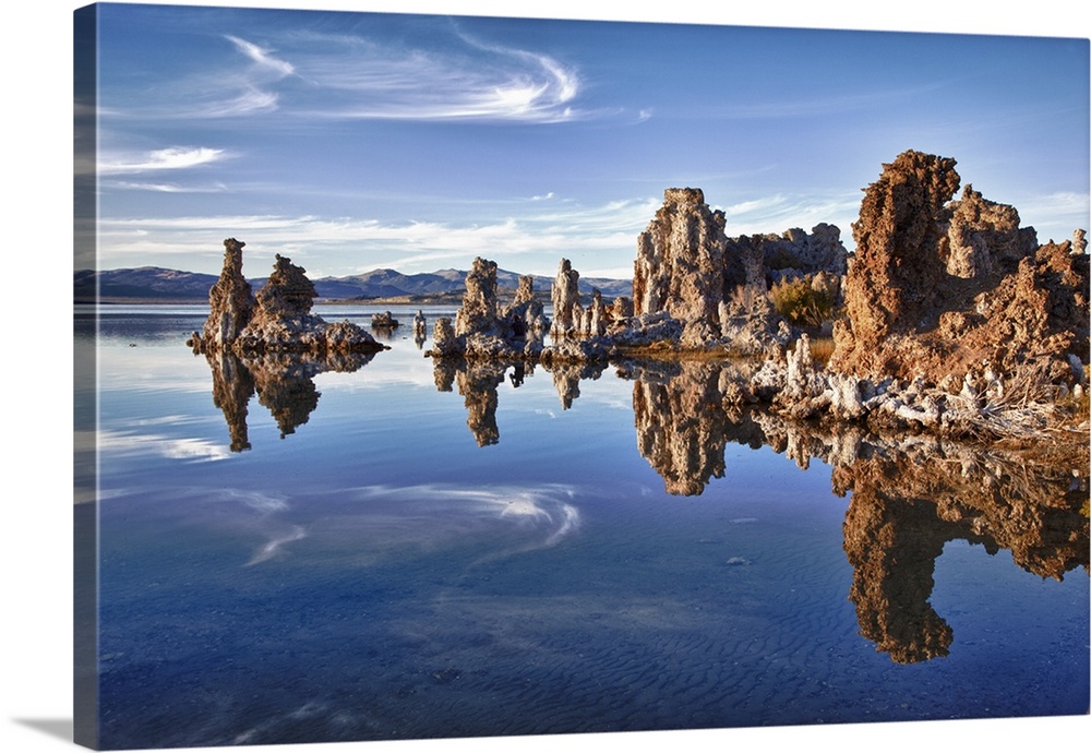 Tufa formations reflected in Mono Lake, Eastern Sierra of California.