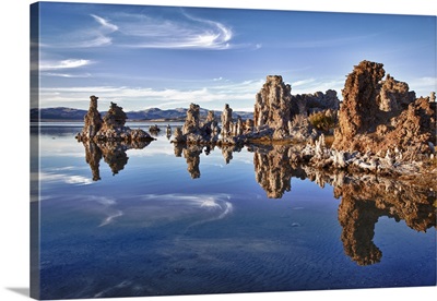 Tufa formations reflected in Mono Lake, Eastern Sierra of California.