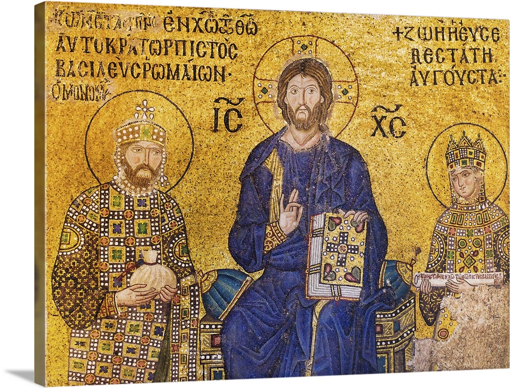Turkey, Istanbul, Haghia Sophia Mosque, Mosaic of Christ with kings