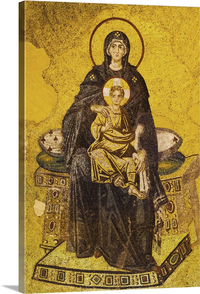 Turkey, Istanbul, Mosaic of Virgin Mary and Jesus in Haghia Sophia Mosque