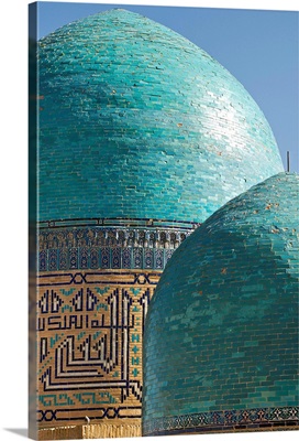 Turquoise domes, Shahr i Zindah mausoleum, Samarkand, Uzbekistan