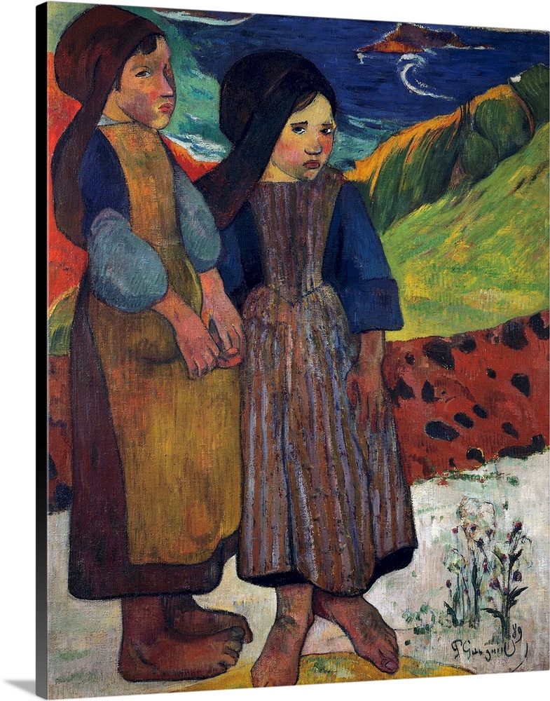 Two Breton girls by the sea. Painting by Paul Gauguin (1848-1903) 1889. 0,92 X 0,73 m. National Museum of Western Art, Tokyo