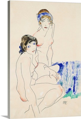 Two Female Nudes By The Water By Egon Schiele