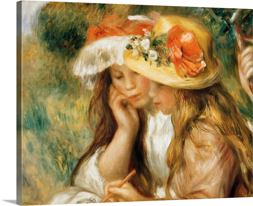 Two Girls Drawing By Pierre-Auguste Renoir
