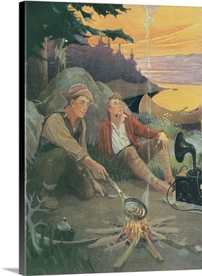 Two men camping with Victrola