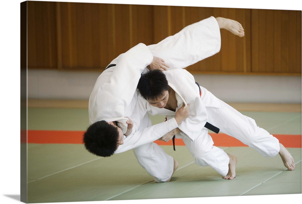 Two Men Competing in a Judo Match