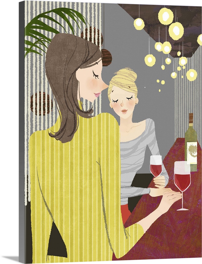 Two Woman with wine at bar counter