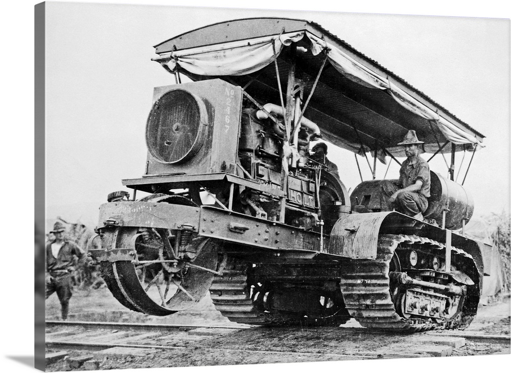 Soldiers driving a Holt caterpillar tractor in the U.S. Army camp, during the United States Army Punitive Expedition to Me...