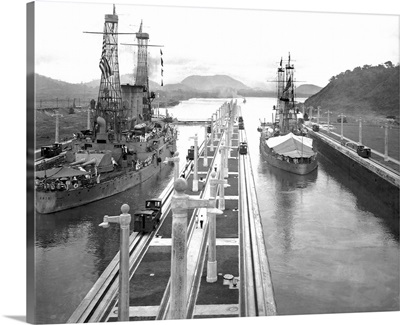 U. S. S. Missouri And U. S. S. Ohio At The Panama Canal