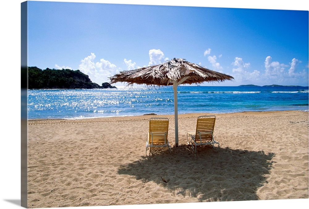 Umbrella and beach chairs