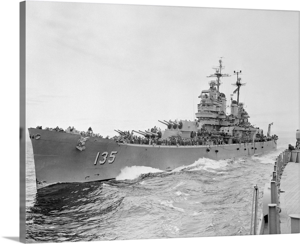 Off Korean Coast: Navy Heavyweights In Far East Fight. The heavy cruiser USS Los Angeles comes alongside the battleship US...