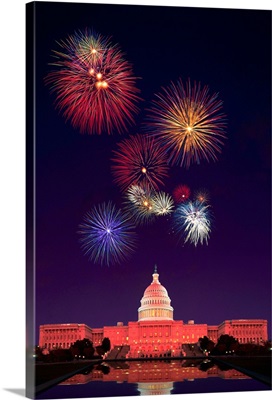 United States Capitol Building And Fireworks