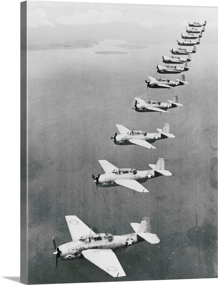 US War Planes Flying in Formation, World War II Solid-Faced Canvas Print