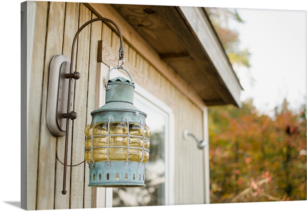 USA, Maryland, Annapolis, Close Up Of Lantern On Wooden Hut