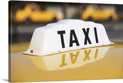 USA, New York, Long Island, New York City, Close up of taxi sign