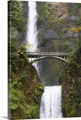USA, Oregon, Portland, Columbia River, Multnomah Falls and bridge