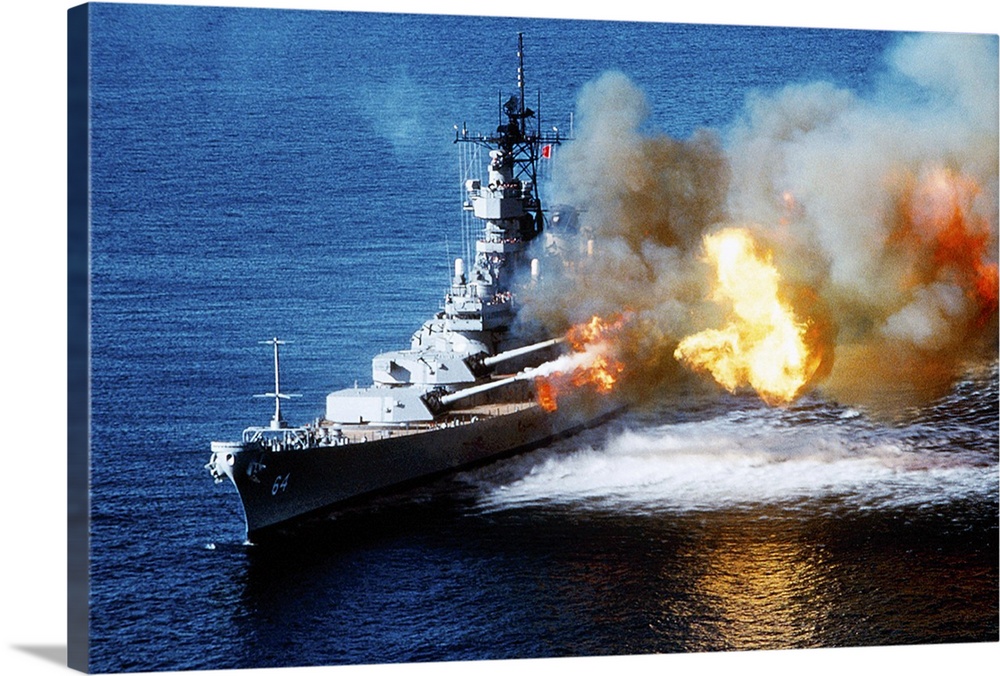 USS Wisconsin firing  the 16"/50 caliber Mark 7 gun