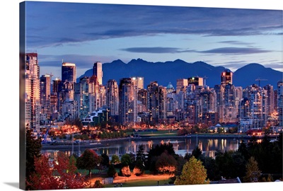 Vancouver Skyline In Front Of North Shore Mountains