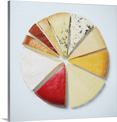 Various pieces of cheese resembling a pie chart