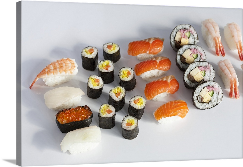 Various type of sushi on white background