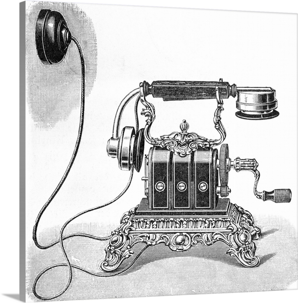 Telephone. Typical Victorian vertical phone with decorative frill.