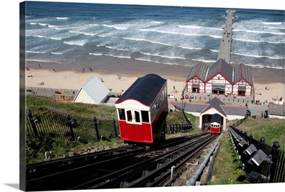 View of Funicular Railway, Pier and Sea at Saltburn on Sea, Cleveland.