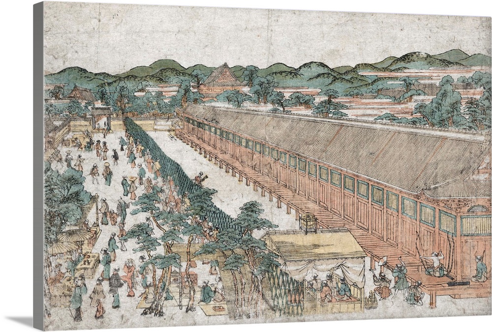 Kyoto sanjusangendo no zu. Woodcut, color ; 24.4 x 36.5 cm. Between 1764 and 1772.