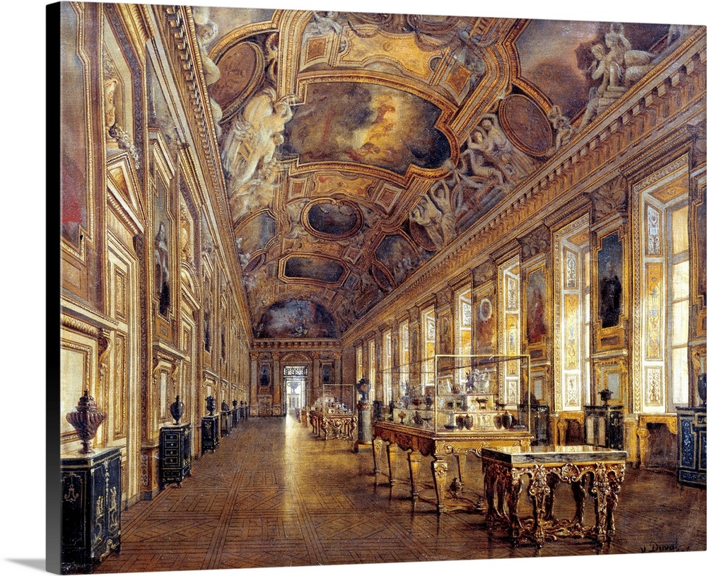 View of the Grand Galerie of Apollon in the Louvre Museum, 1880. Painting by Victor Duval (1795-1889), 1880. 0,65 x 0,81 m...