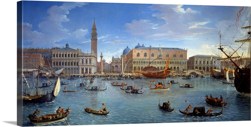 View of Venice, the pier, the square and the Doge's Palace from the Island of San Giorgio (St. Georges). Painting by Gaspa...