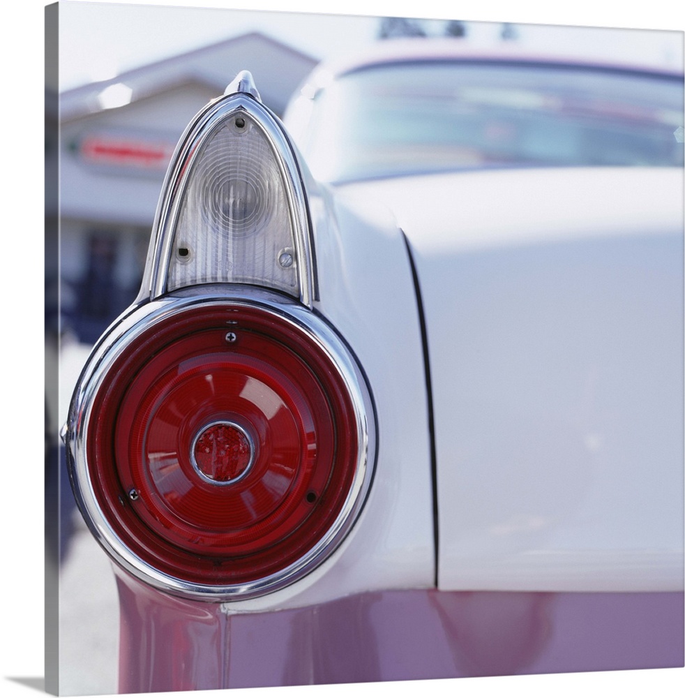 Vintage American car, close-up of rear light and trunk