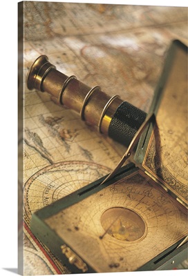 Vintage compass , telescope and map