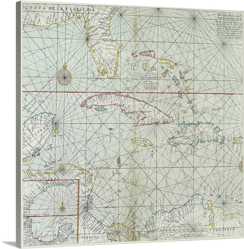 Vintage map of Caribbean islands Wall Art, Canvas Prints, Framed Prints