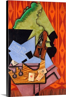 Violin And Playing Cards On A Table