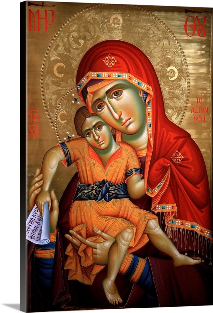 Icon at Aghiou Pavlou monastery on Mount Athos:.Virgin and child