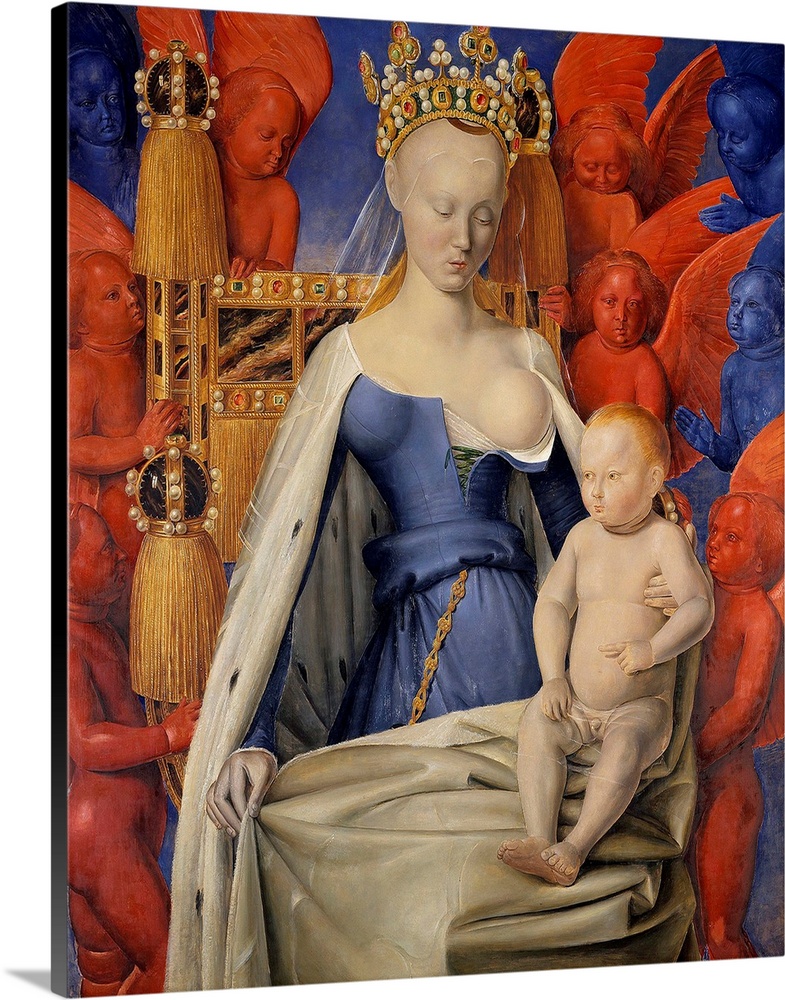 Virgin and Child surrounded by cherubim and seraphim. Portrait of Agnes Sorel (1422-1450) as Virgin Mary (dyptich of Melun...
