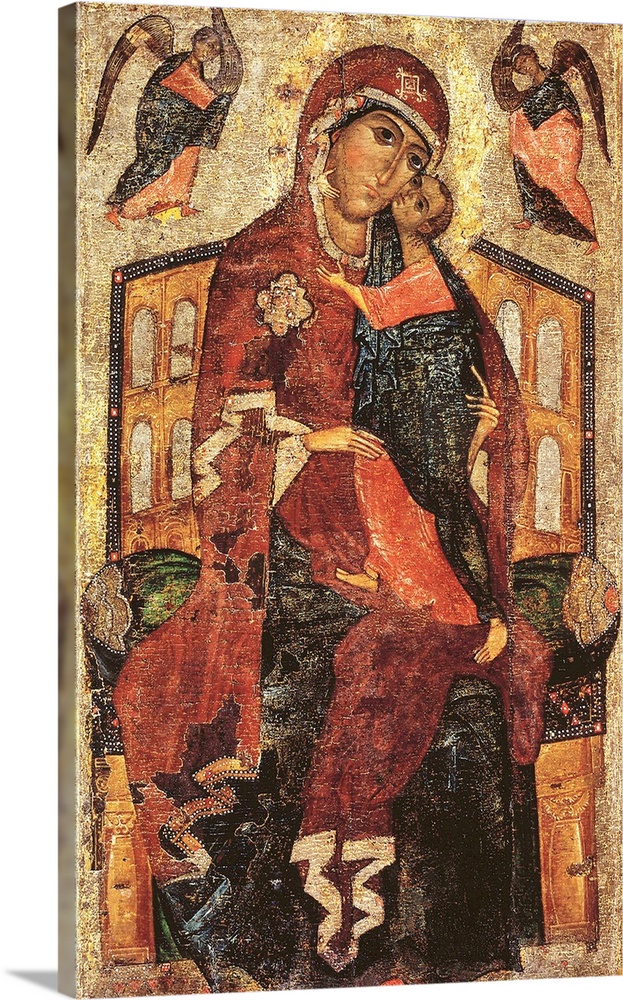 Virgin of the Tolga, Russian Byzantine icon, 13th century, tempera and gold leaf on wood panel, 140 x 92 cm, originally fr...