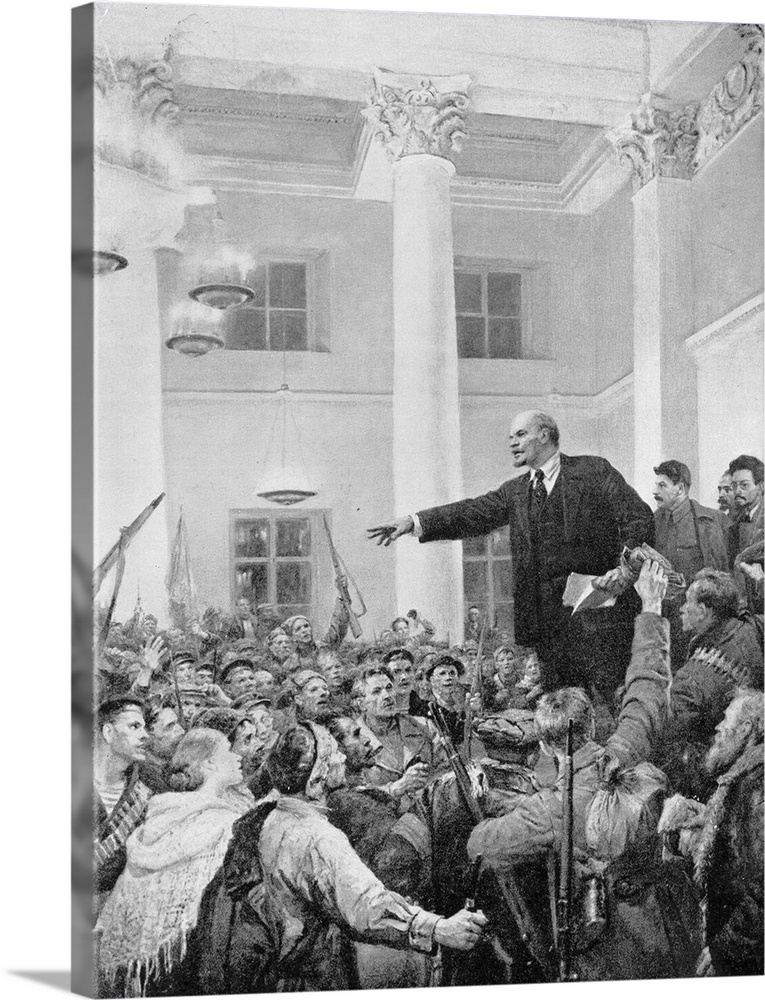 V.I. Lenin proclaiming the Soviet Republic. After a painting by V.A. Serov.