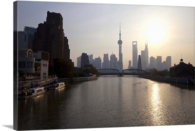 Waibaidu bridge at Sunrise in Shanghai, China