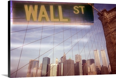 Wall Street sign over the Brooklyn Bridge