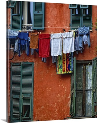 Washed clothes on the clothesline drying, Monterosso