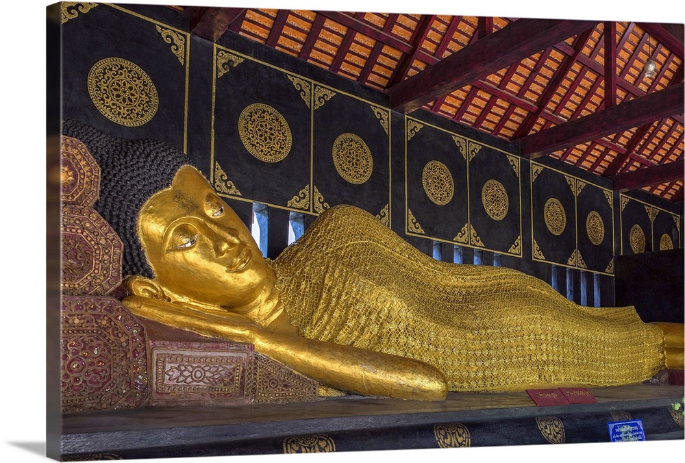 Reclining Buddha image at Wat Cheddi Luang in the city of Chiang Mai in northern Thailand.