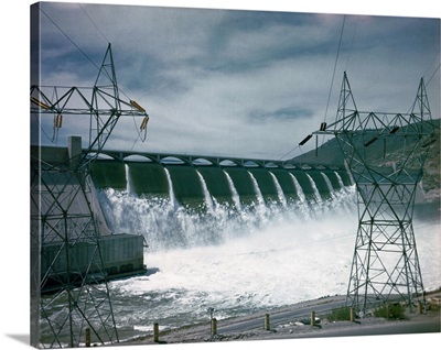 Water Flowing Over Spillway of Grand Coulee Dam, Washington