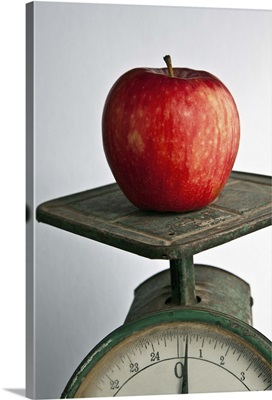 Weighing an apple on an old scale