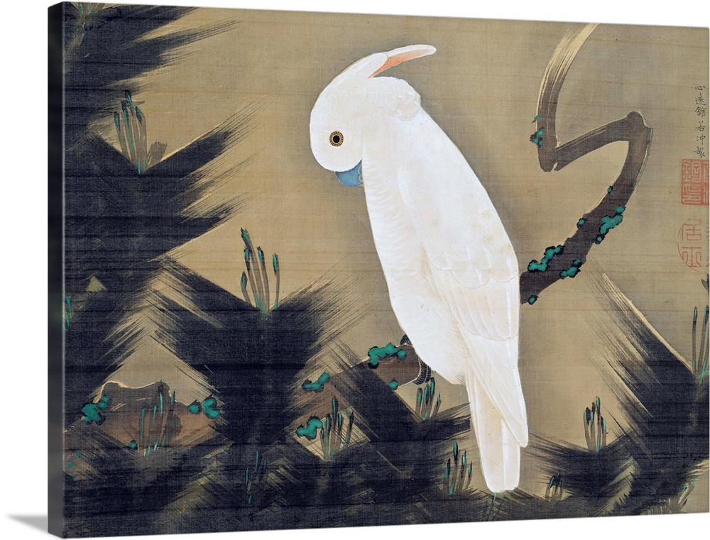 Ito Jakuchu (Japanese, 1716 - 1800), White Cockatoo on a Pine Branch, late 18th century, hanging scroll, ink and color on ...