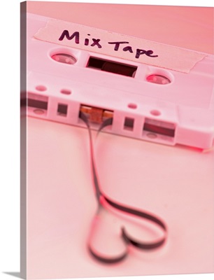 White mix tape with heart shape, studio shot