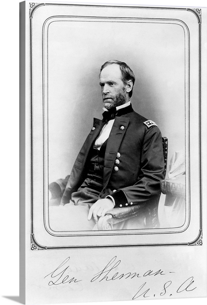 Portrait of General William Tecumseh Sherman (1820-1891). He led the march to Atlanta during the Civil War, and succeeded ...
