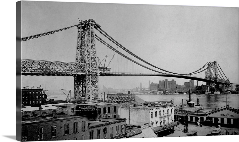 The Williamsburg bridge extends from Delancy Street in the East Village across the East River to Brooklyn. Completed in 19...