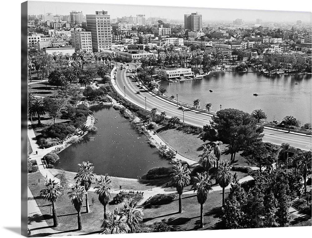 1/20/1953-Los Angeles, CA: Wilshire Blvd. at MacArthur Park-looking East towards Los Angeles Blvd.--one of the city's fine...