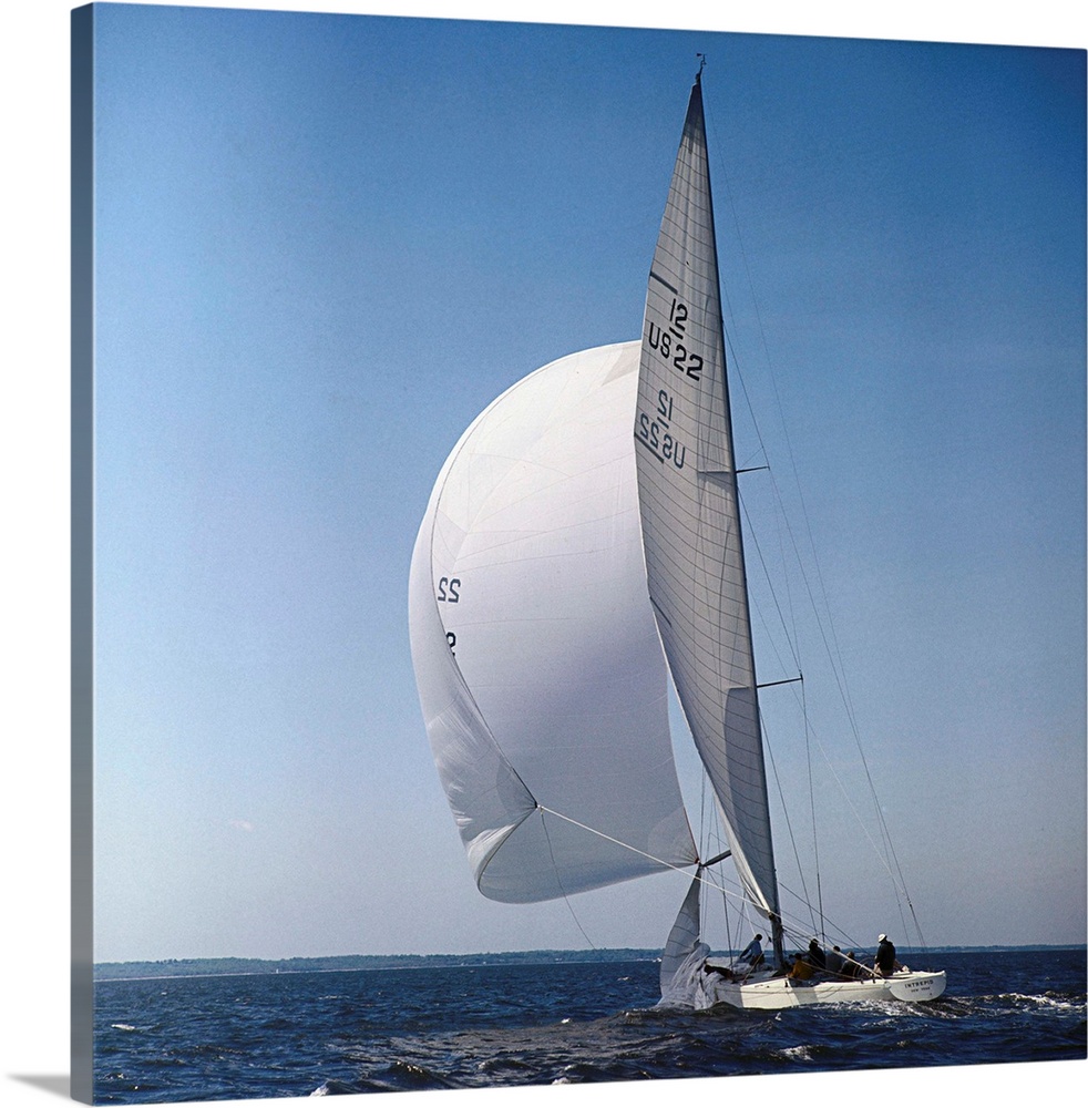 The 12 meter yacht Intrepid, is shown during sea workouts in Long Island Sound. The Intrepid and the Constellation was to ...